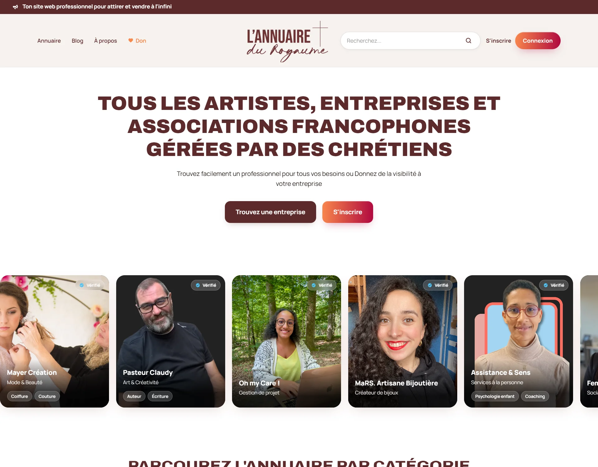 Plateforme d'annuaire professionnel