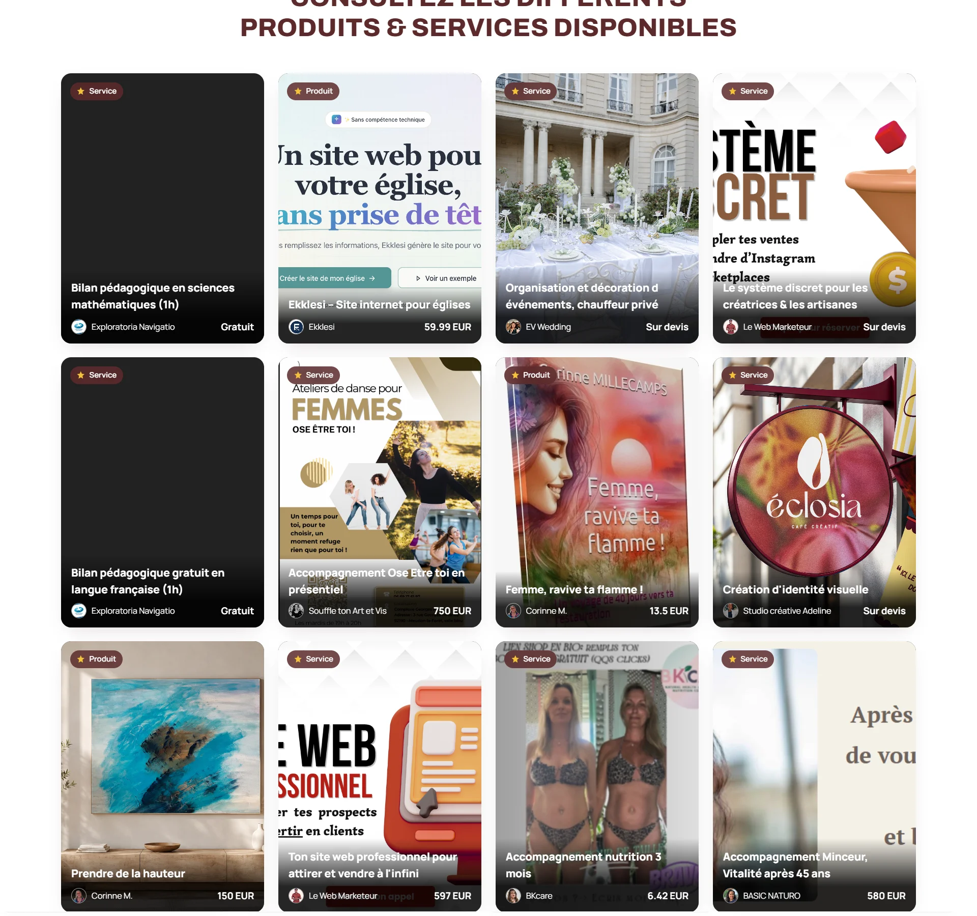 Grille de produits et services