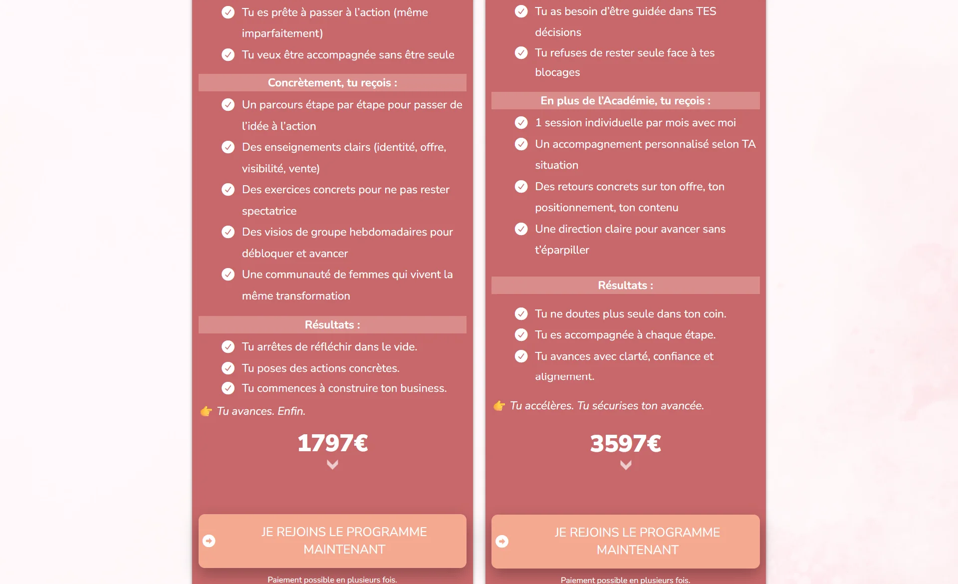 Les deux formules et leurs prix